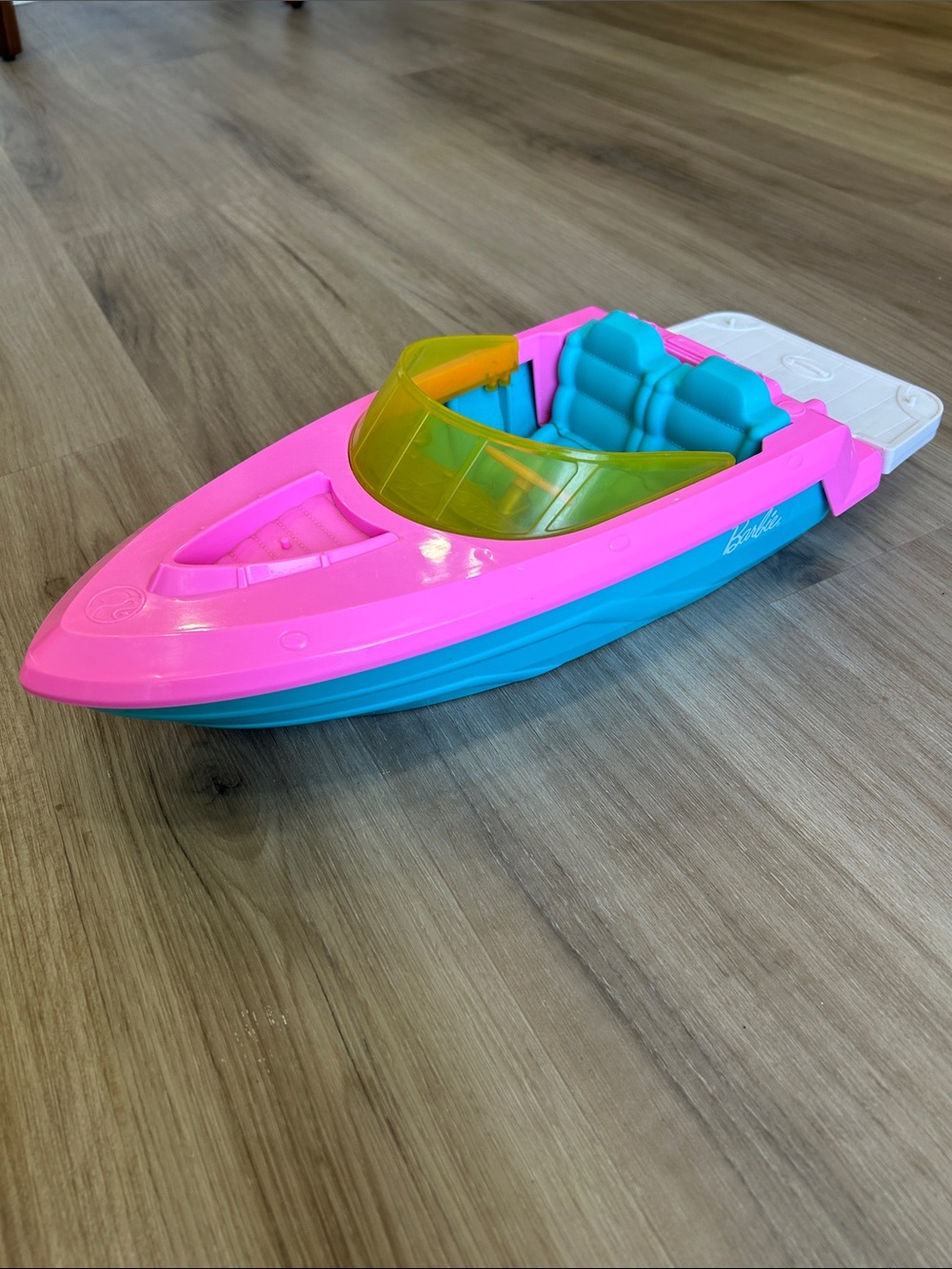 Barbie Speedboat Floating Toy Boat Pink Teal Yellow Windshield Vehicle Mattel